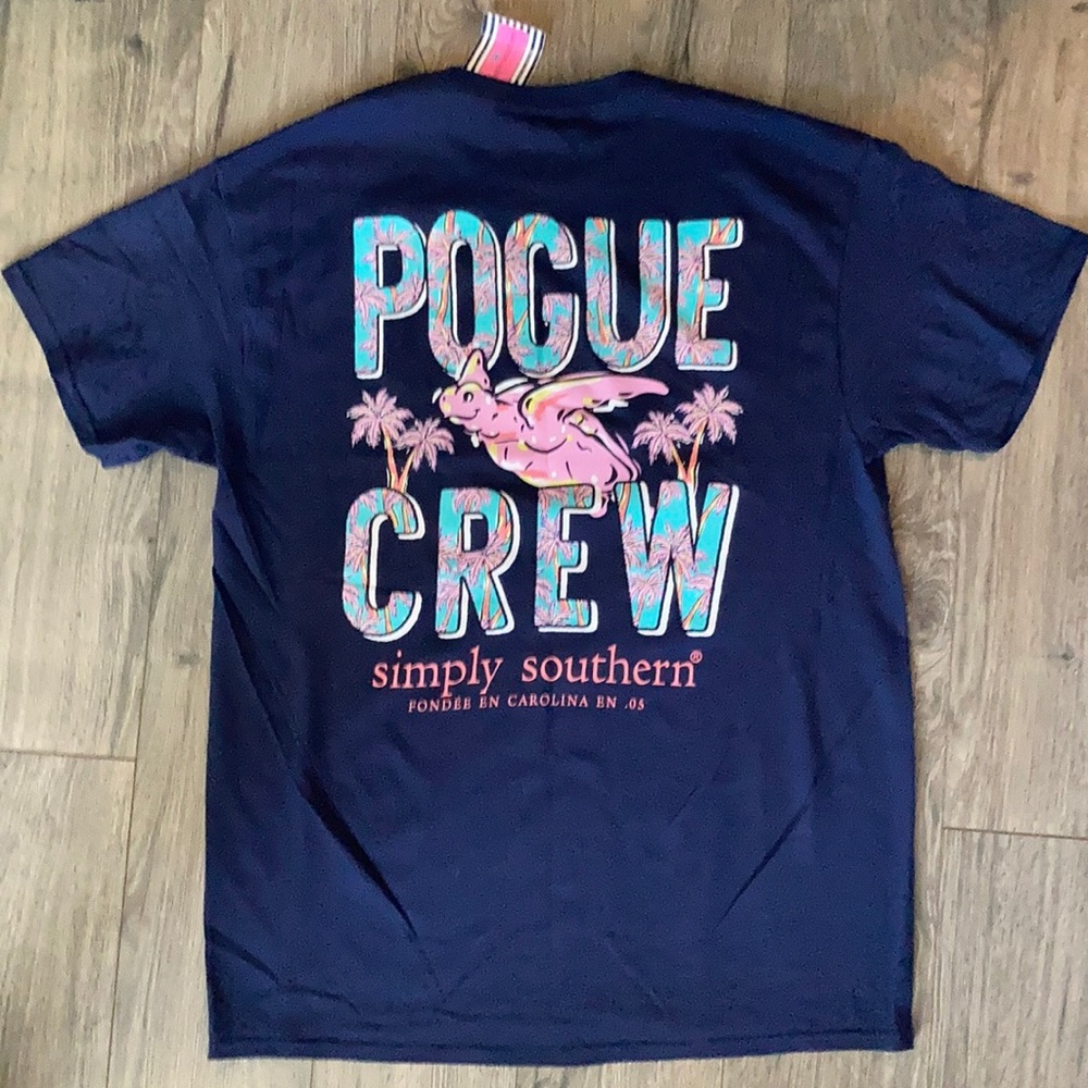 Simply Southern Pogue turtle navy Tshirt Large